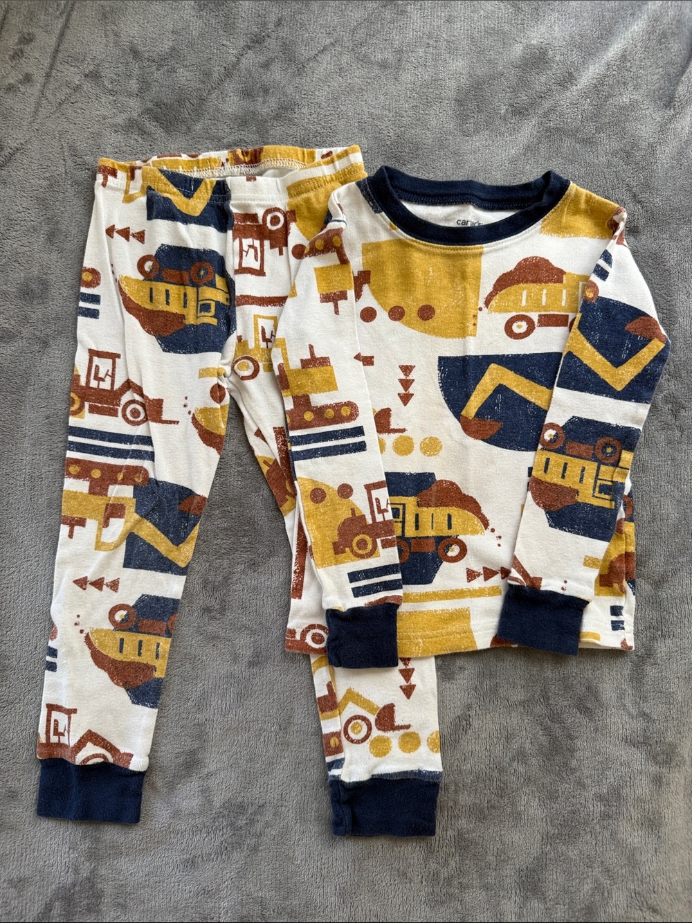 Carter's Yellow & Navy Construction Pajama Set with Stripes - Picture 2 of 9